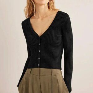 BODEN Cropped Wide Neck Rib Cardigan Black Medium